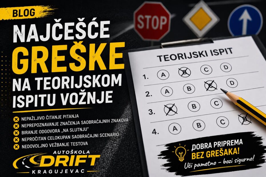 najčešće greške na teorijskom ispitu auto škola drift kragujevac